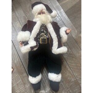 Musical 19” Santa Claus Red Velvet Coat Gold Works Plays “Santa C Is Coming Town